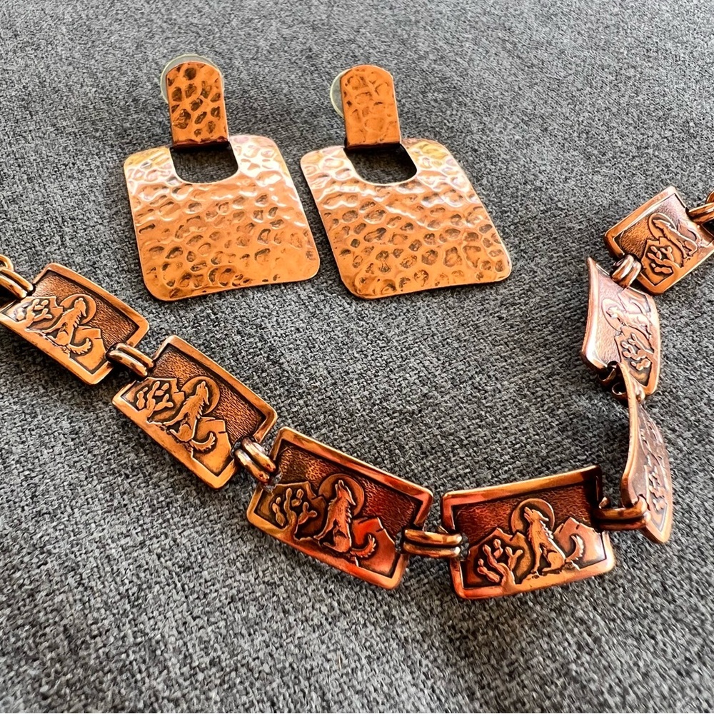 Vintage Solid Copper Link Bracelet With Southwest… - image 3